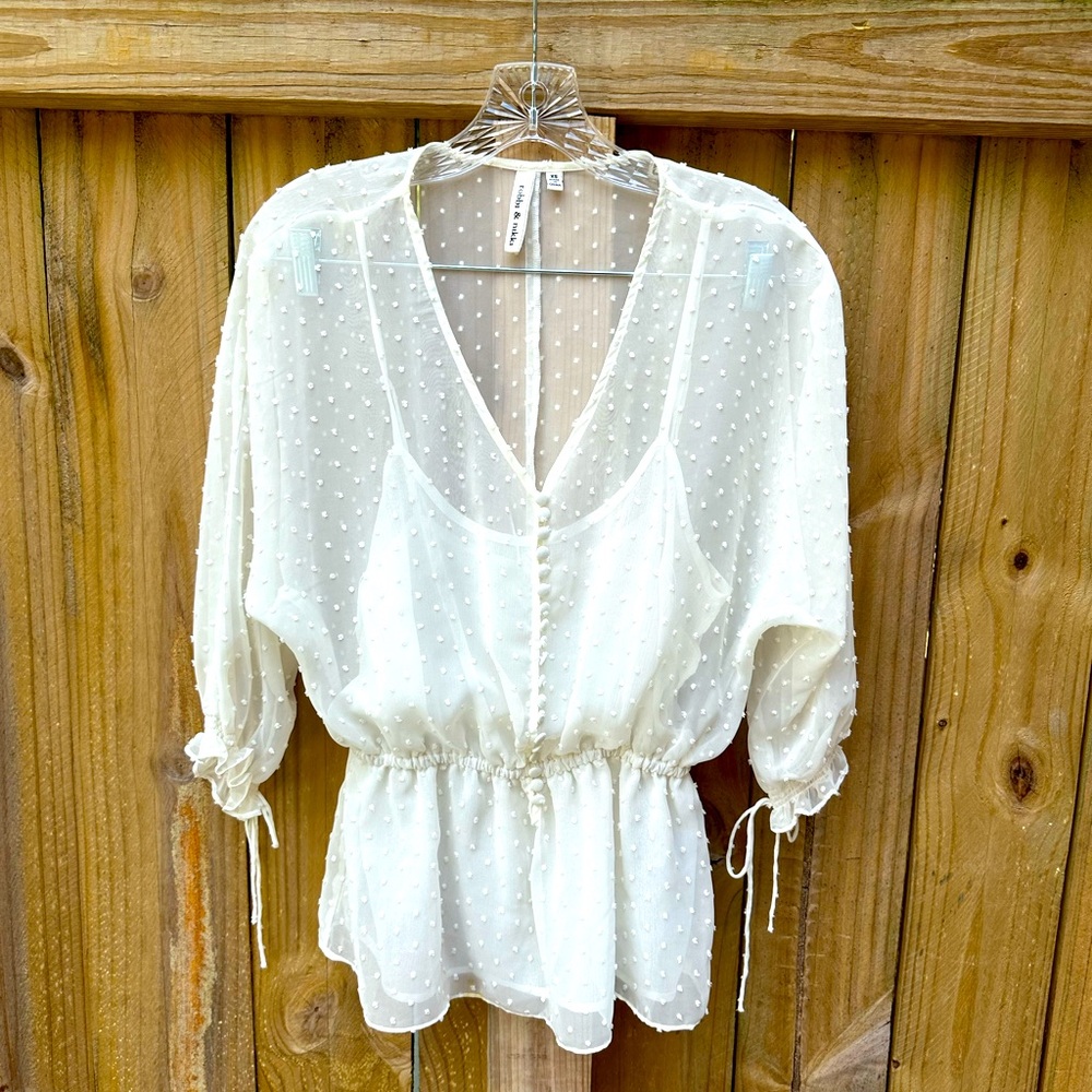 Robbi & Nikki White Polka Dot Blouse with Cami - XS